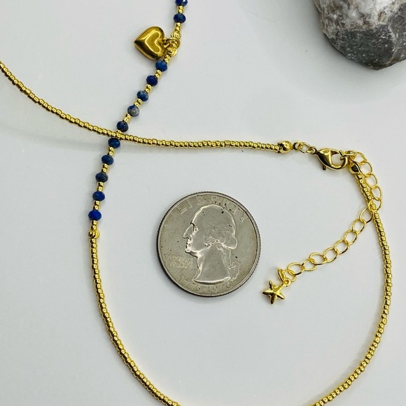NEW Gold & Lapis Heart Layering Necklace - Picture 3 of 7